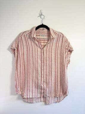 Outerknown Red & Ivory Striped Button-down Dolman Sleeve Top — Size Small